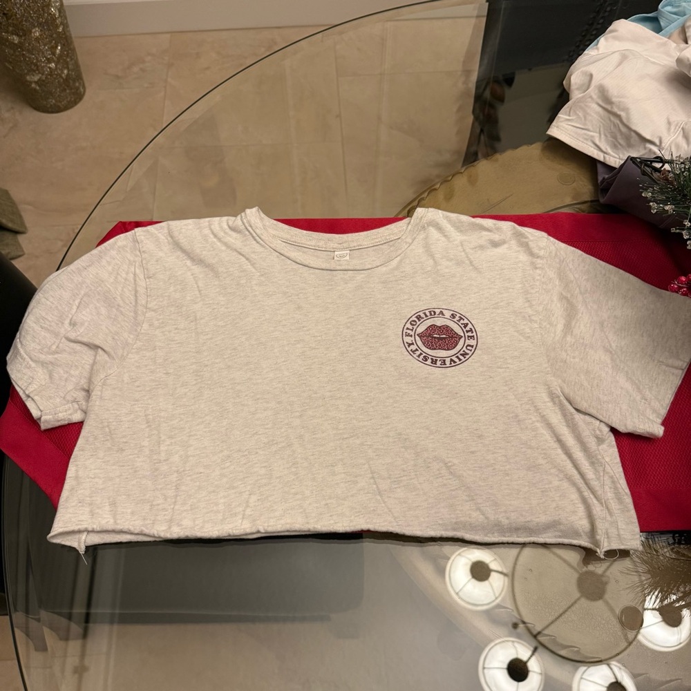 Gray Cropped T-Shirt with FSU Logo